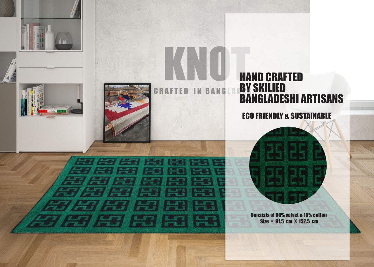 Green Colour Vintage Rug (Satranji) 100% Hand Made Both Sided  use(152.5x91.5CM)